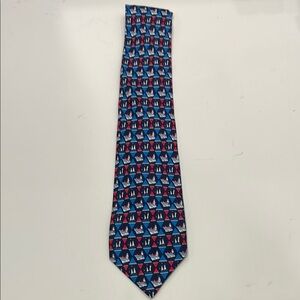 Hermes Blue and Red Geometric Pattern Tie